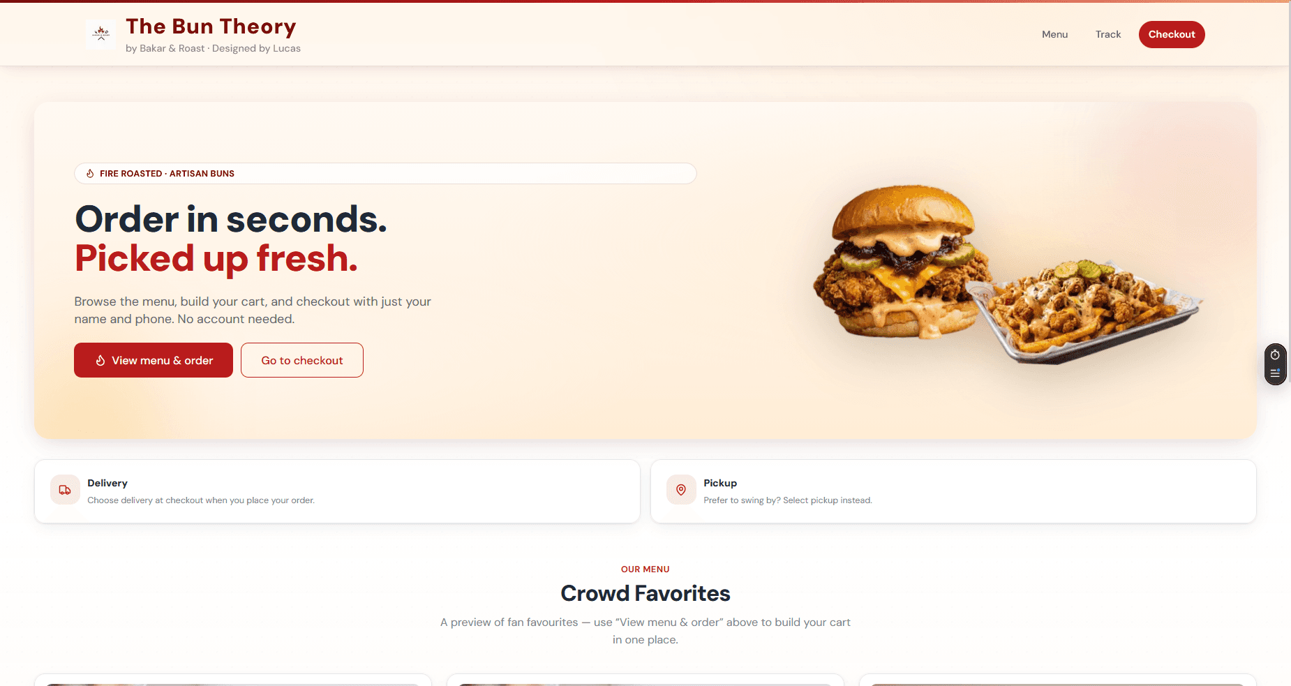 Customer-facing menu and checkout flow in the food ordering system