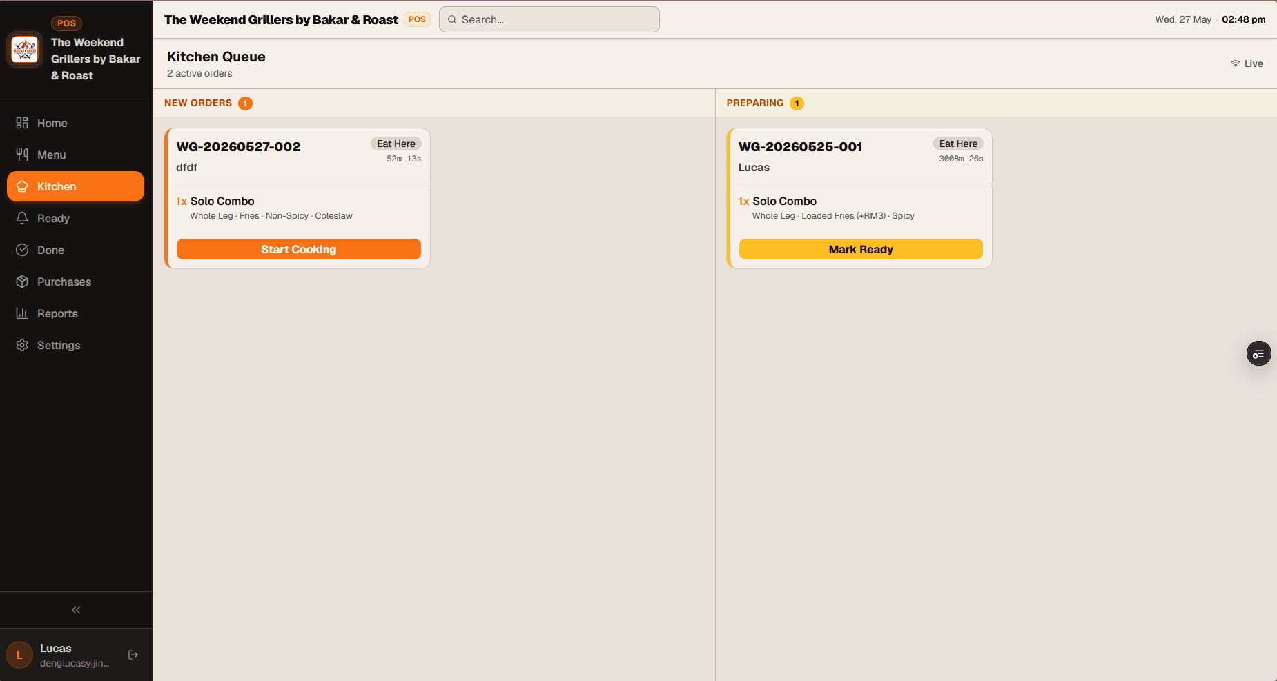 POS order management and line items view